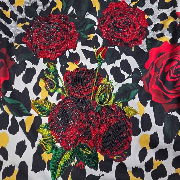 Barabas Mens Medium Button Shirt Multicolor Rose & Animal Print With Rhinestones - Picture 4 of 9